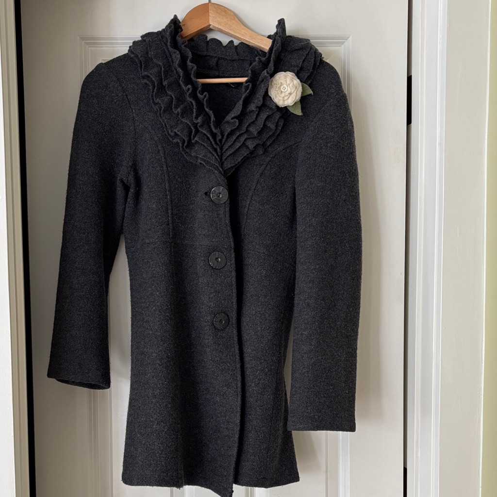 Alfani Charcoal Ruffled Merino Wool Jacket